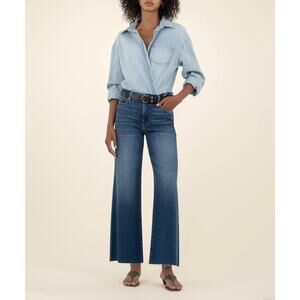 KUT from the Kloth Meg Fab Ab Wide Jeans Womens 00Petite Blue Raw Hem High-Rise